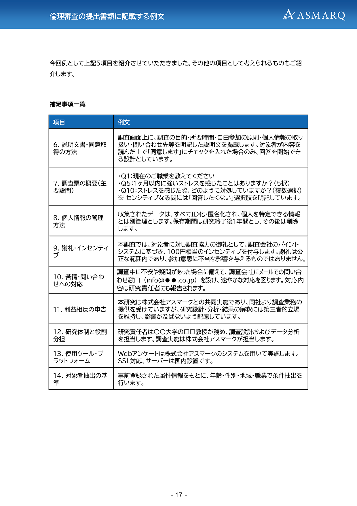 アスマークが提供する、学術調査の倫理指針に対応した「調査協力依頼文」およびWebアンケート上の「同意取得（インフォームド・コンセント）画面」の標準テンプレート