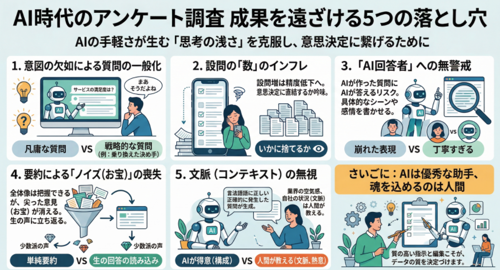 AI時代のアンケート調査、成果を遠ざける5つの落とし穴