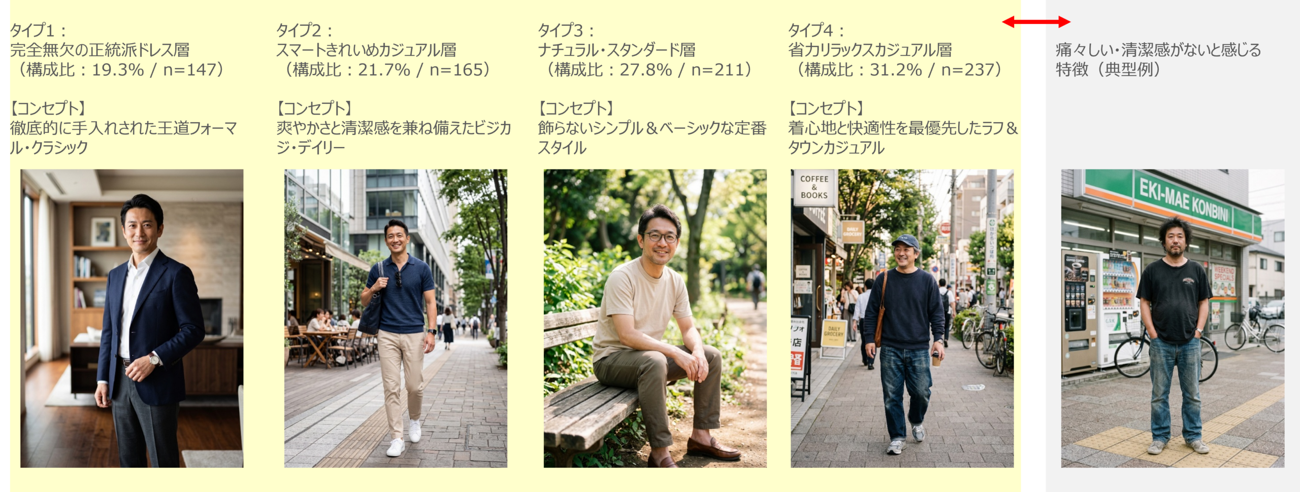 図　タイプ別のおじさんイメージ※生成AI作成
